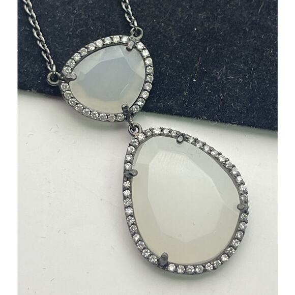 Sterling Silver - MODERN Quartz Diamond Necklace Pendant 17” Pendant - Picture 1 of 5